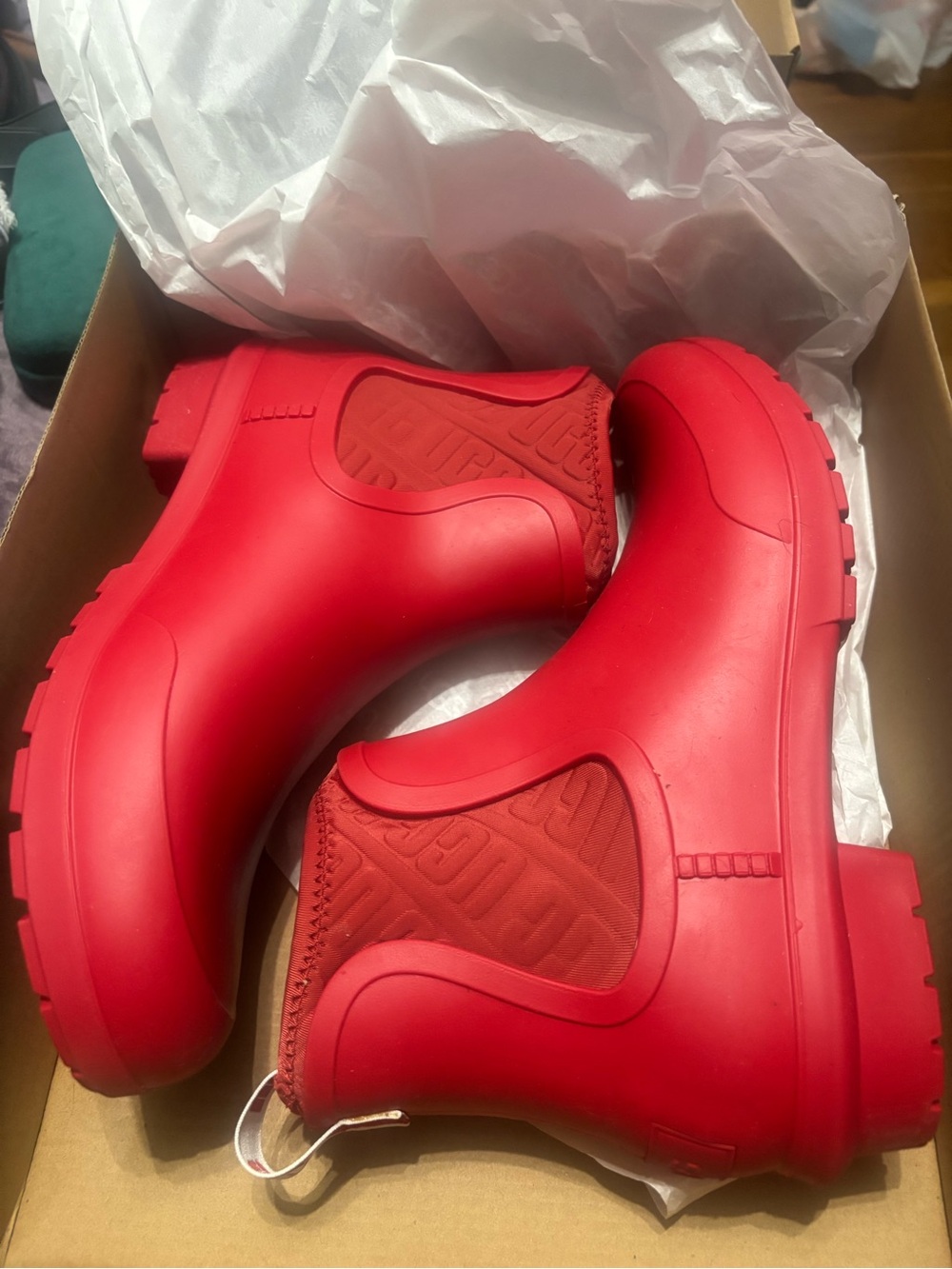 UGG Bright Red Rugged Sole Rain Boots